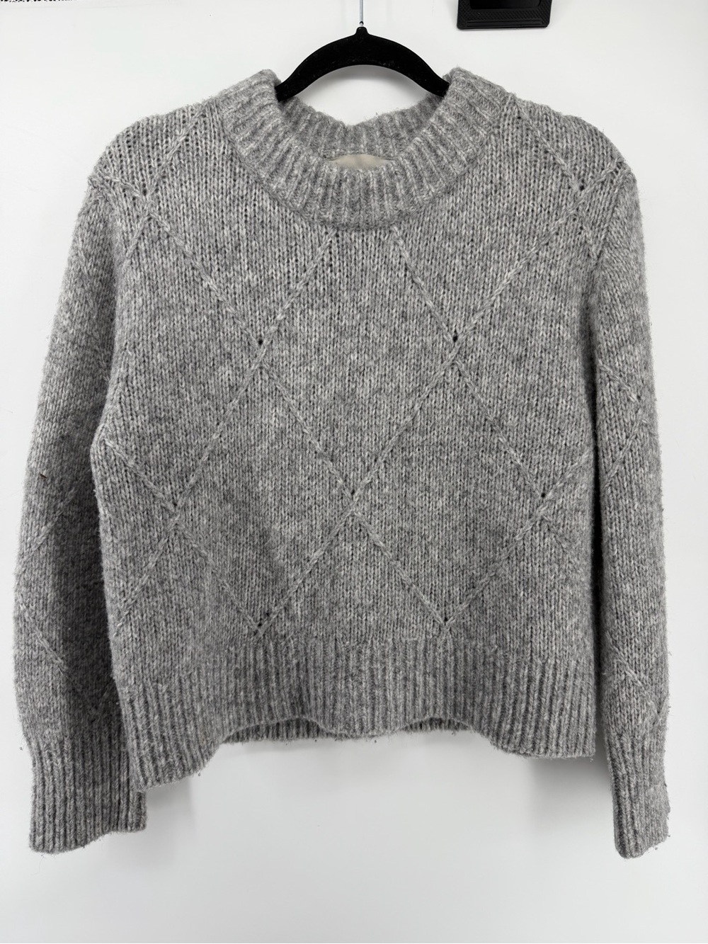 Everlane Merino Wool Alpaca Diamond Knit Cropped Sweater Heather Grey Small S
